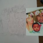 Step 1 artist creating pastel portrait of family of 3
