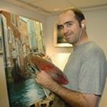 Artist matthew cetrangelo holding palette and painting